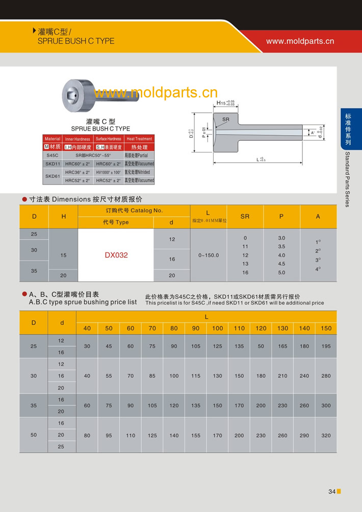 東莞大翔模具配件有限公司專業生產C型澆口套，C型澆口套的材質、熱處理、硬度、標準、型號等詳情說明和介紹，您可以通過本頁面下單留言或者發送詢/報價
